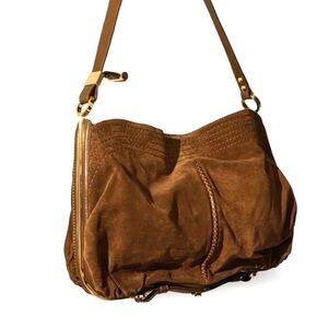 Jimmy Choo Brown Suede Hobo Shoulder Bag with Gold-Tone Hardware